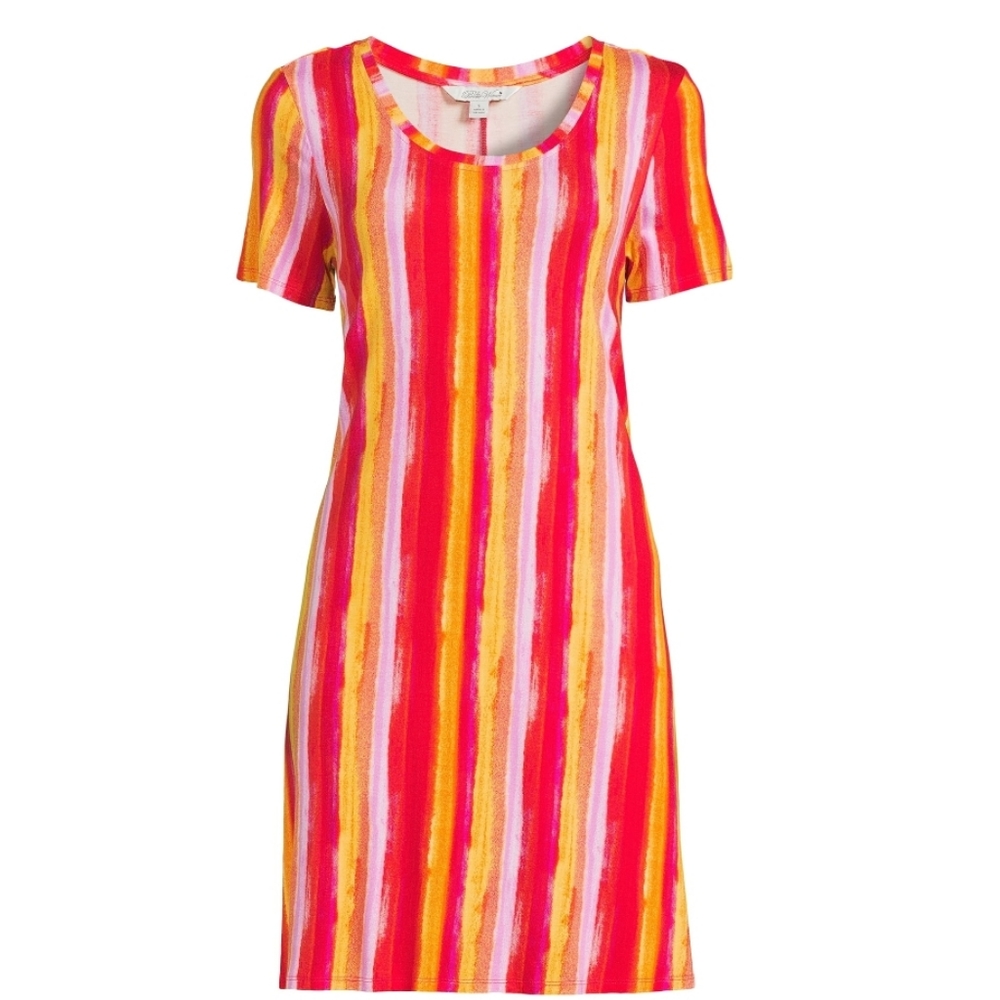 Woman's Bright Striped Spring Summer Dress Short Sleeve  2XL